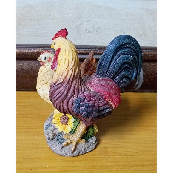 Other - Farmhouse Rooster and Hen Figurine Sunflower Base Country Kitchen Decor Resin